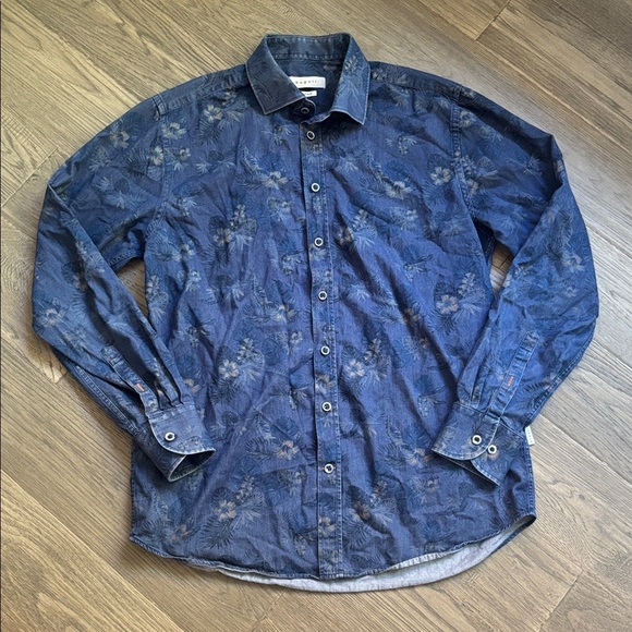 Bugatti | Dark Blue Hawaiian Themed Long Sleeve Button Up Shirt Size Medium - Picture 1 of 14